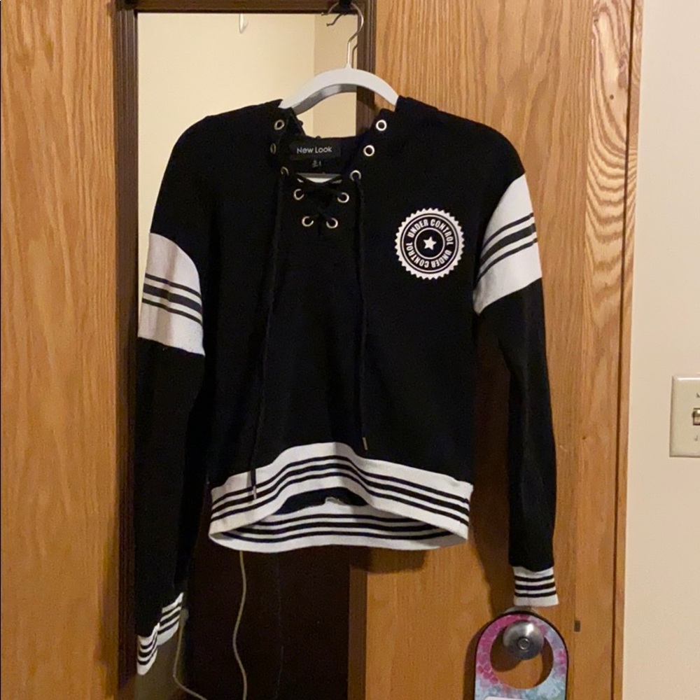 Black and white hooded sweatshirt